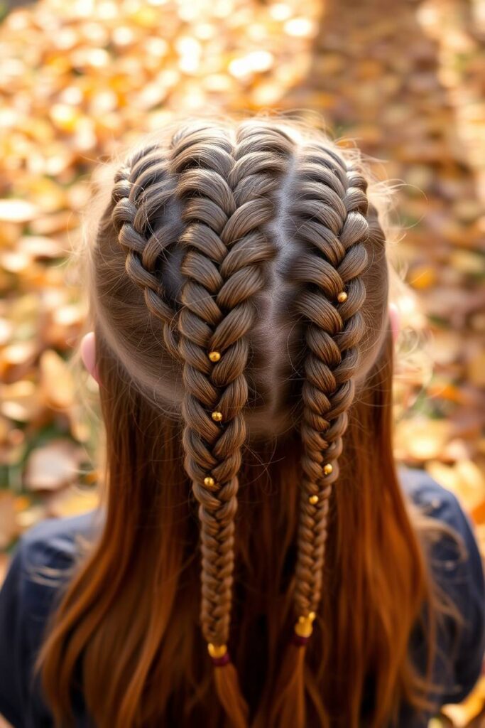 French Braids with Fall Beads