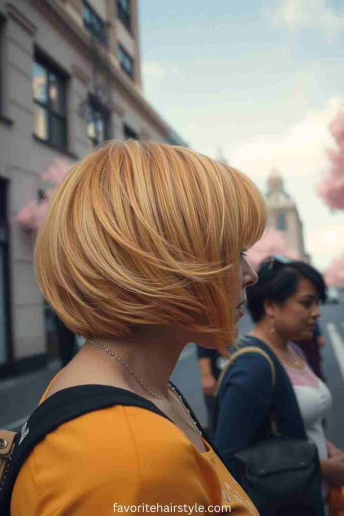 Golden Highlights in a Stacked Bob