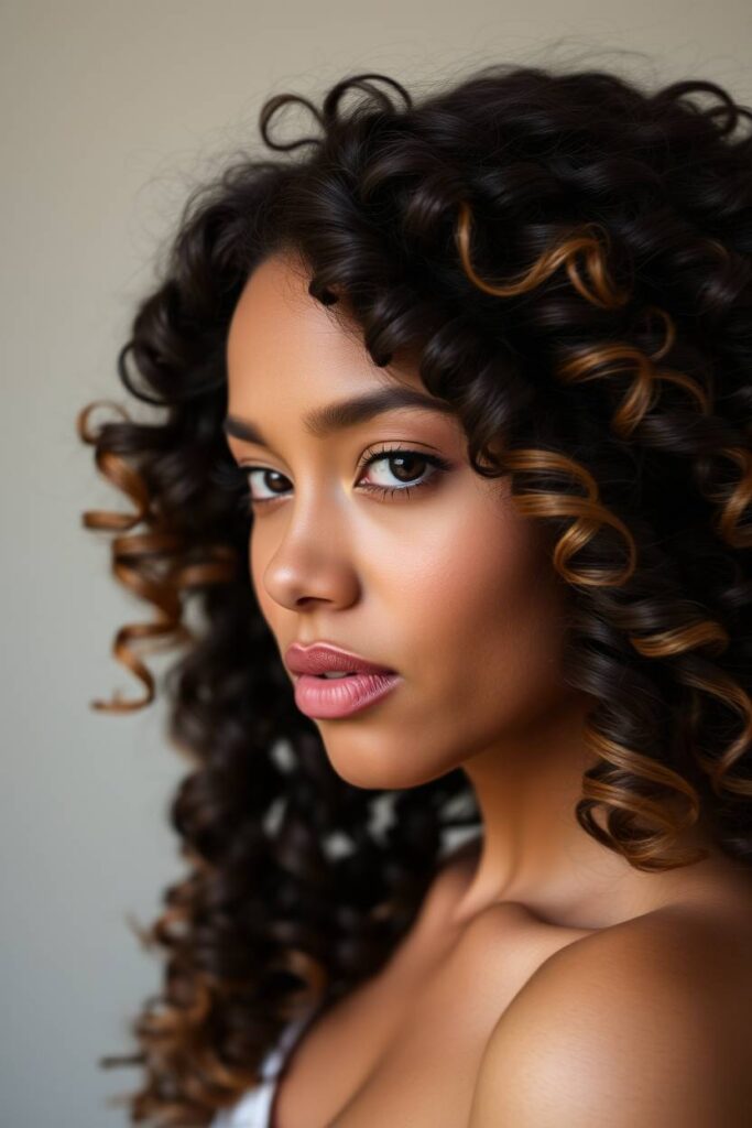 Light Caramel Tips for Tight Curls