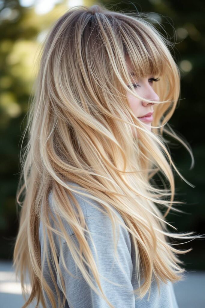 Long Bangs with Beige Blonde Hair