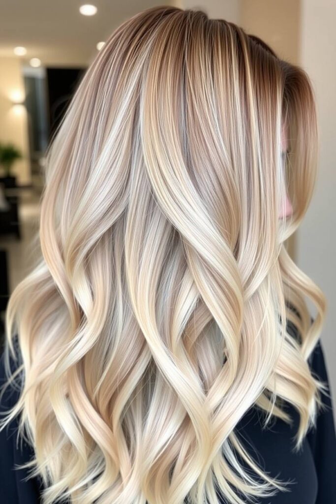 Long Layers with Beige Blonde Balayage