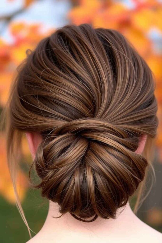 Low Messy Bun with Tendrils