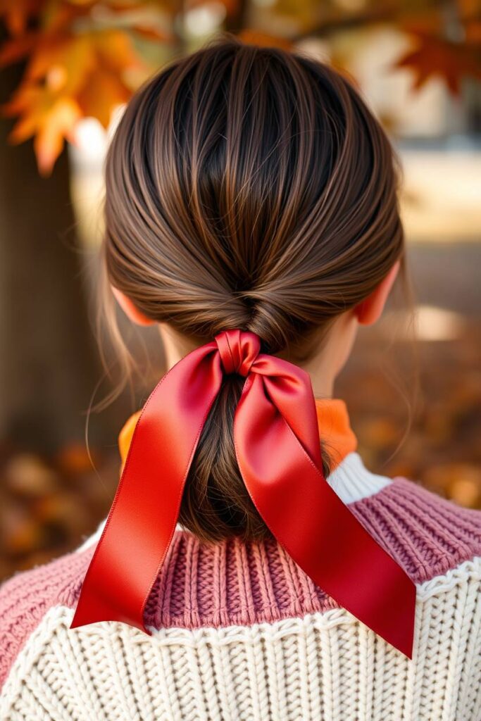 Low Twisted Ponytail with Ribbon