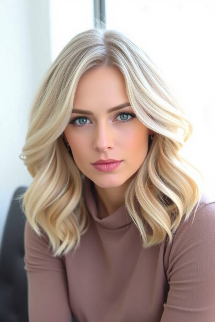 Medium-Length Layers with Beige Blonde