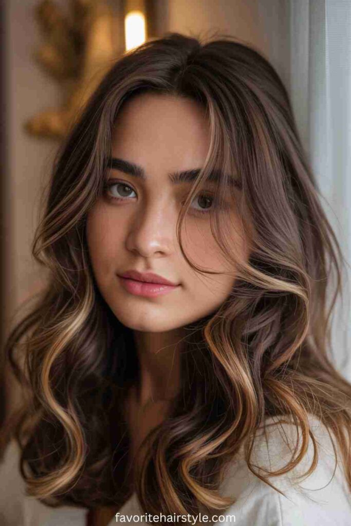 Rose Gold Highlights on Brown Hair