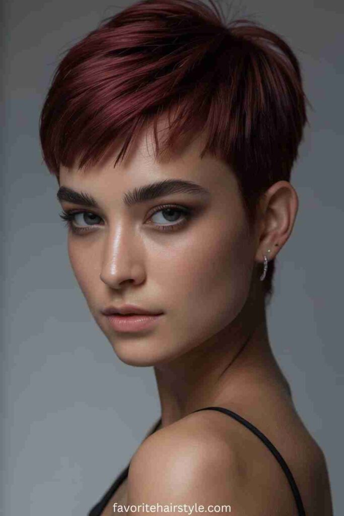 Short Burgundy Pixie Cut