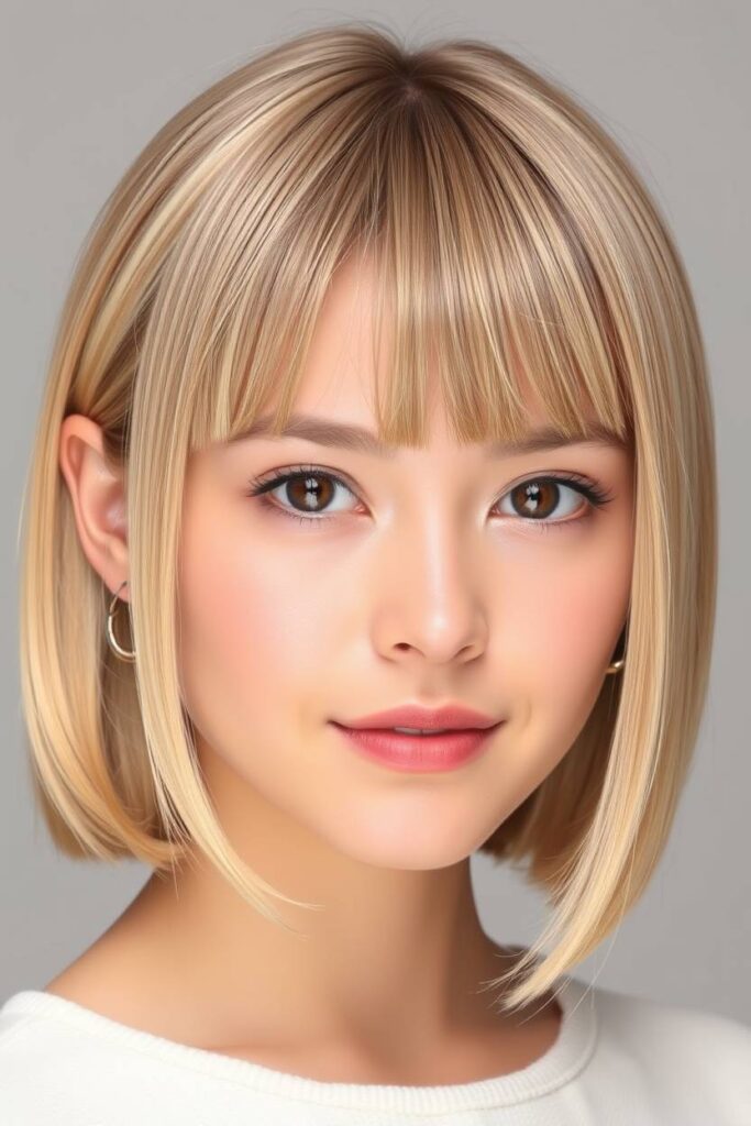 Short Micro Bangs with Beige Blonde Hair