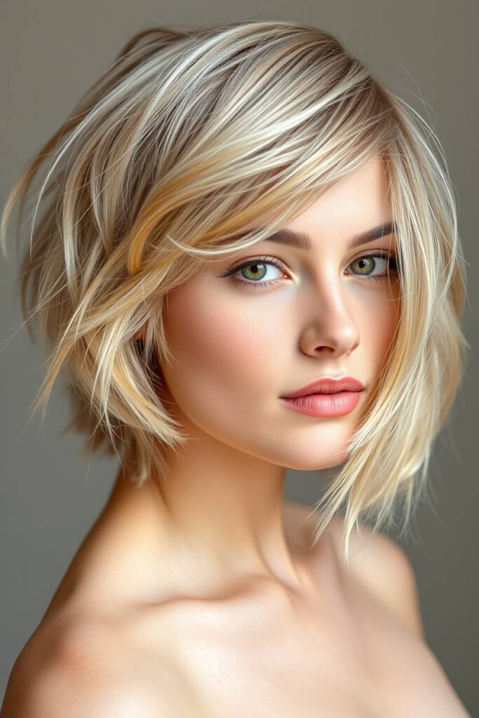 Side-Swept Beige Blonde Crop