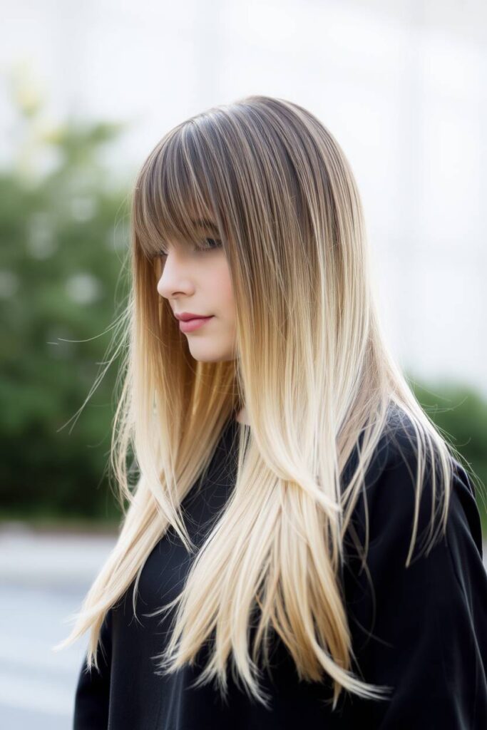 Sleek Straight Beige Blonde with Defined Roots