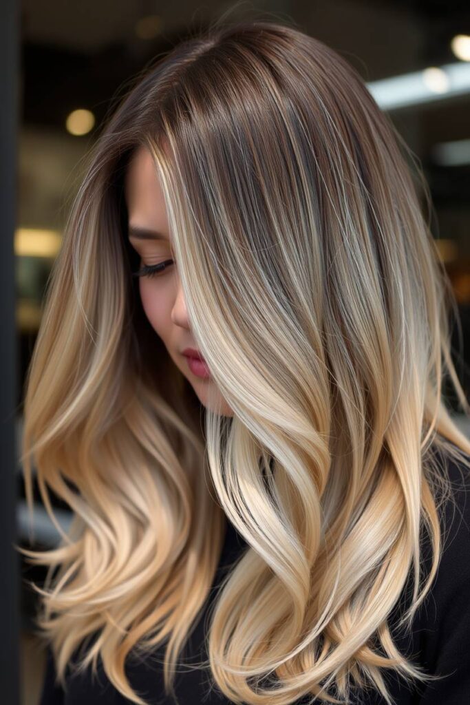 Soft Beige Blonde with Subtle Dark Roots