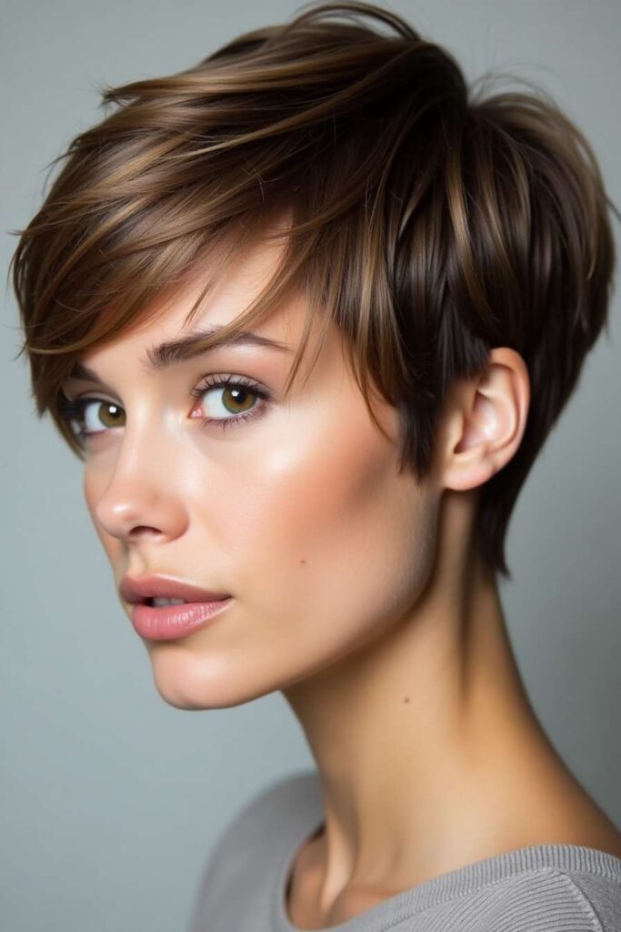 Subtle Caramel Balayage on Pixie Cut