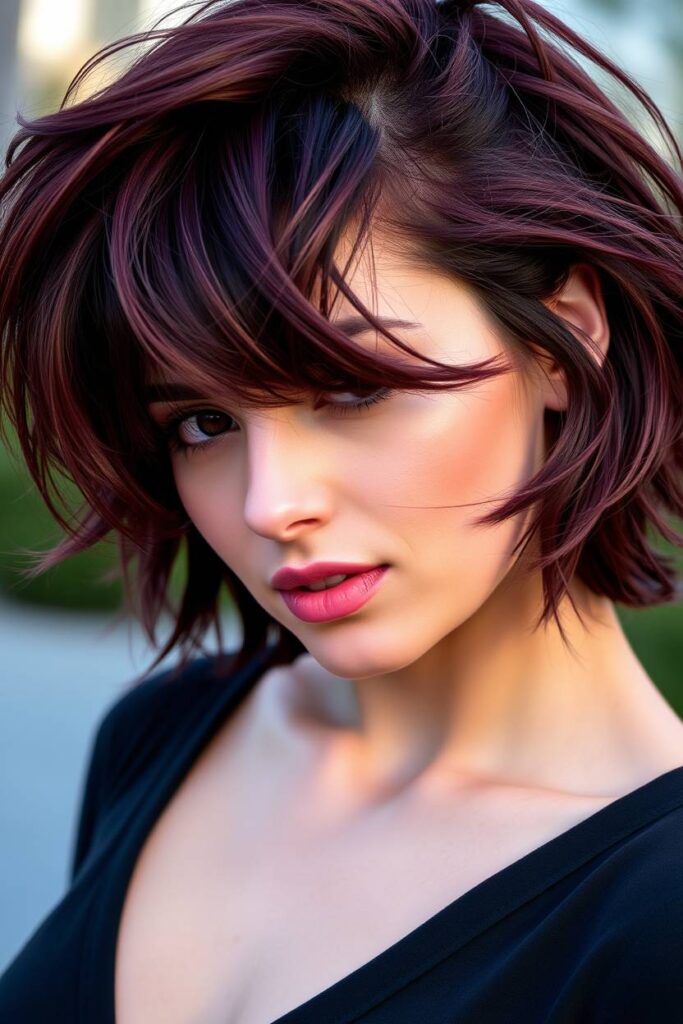Textured Burgundy Shag Cut