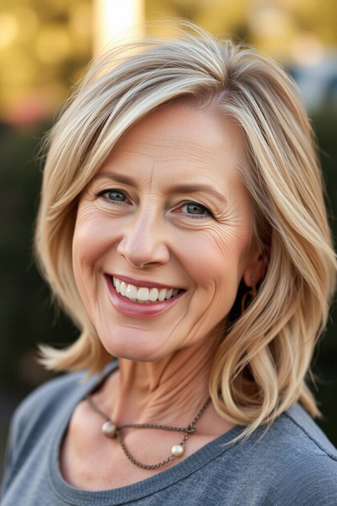 Textured Lob with Honey Blonde Highlights