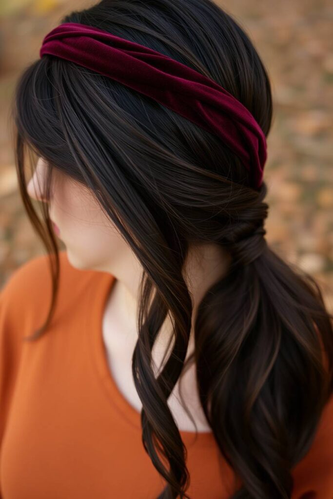 Velvet Headband with Sleek Ponytail