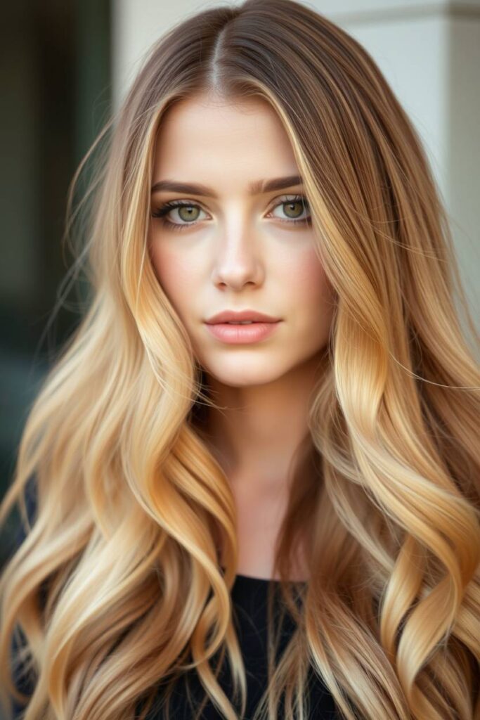 Warm Beige Blonde with Dark Brown Roots