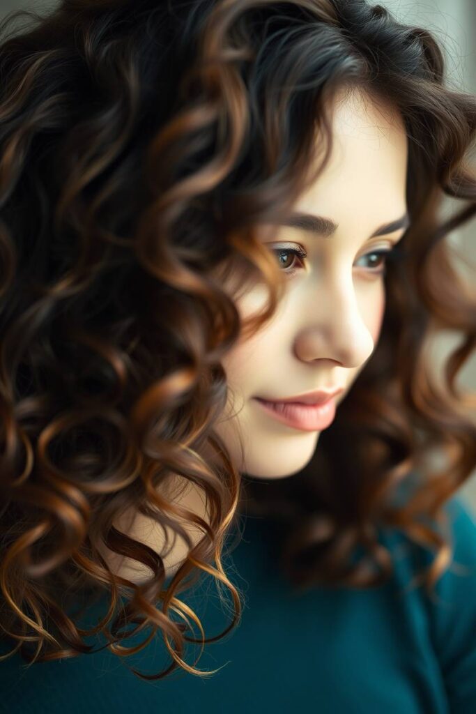Warm Caramel Lowlights on Curls