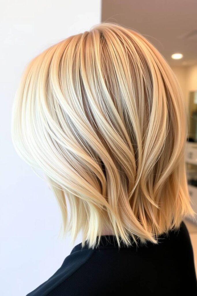 Asymmetrical Lob in Soft Blonde