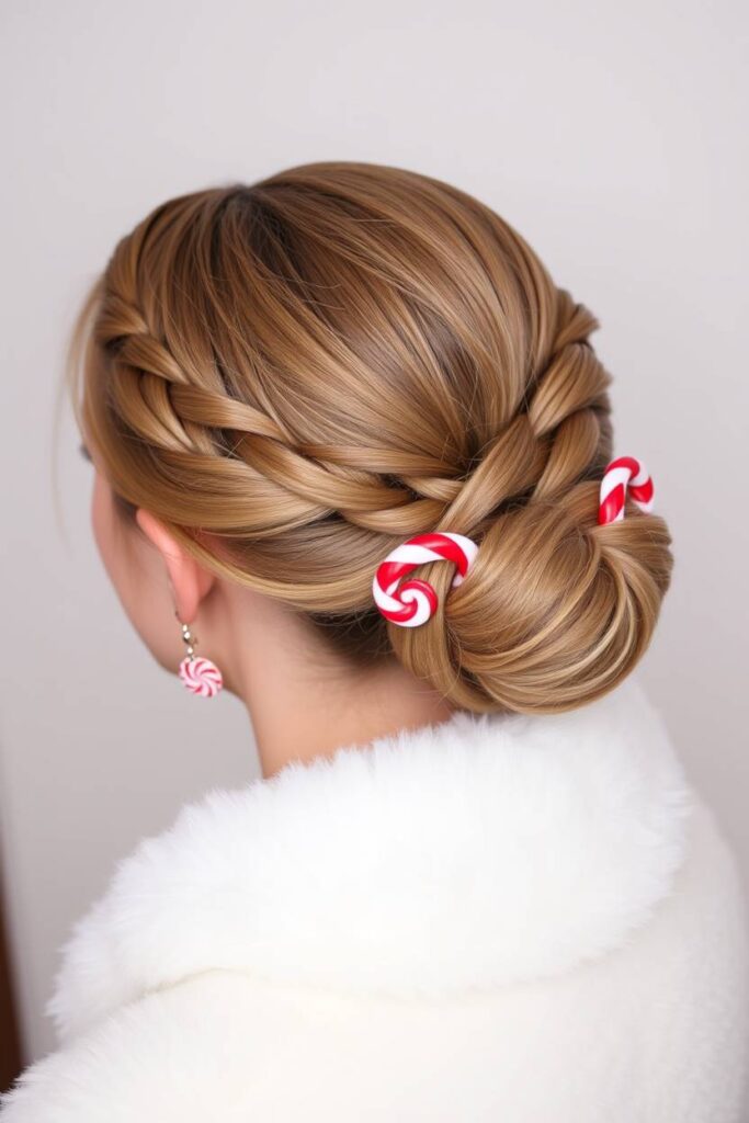 Braided Bun with Candy Cane Clips