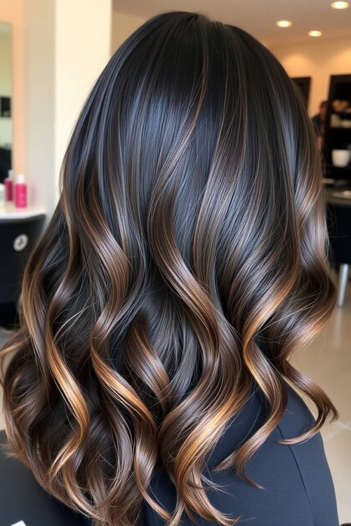 Caramel Balayage on Black Hair