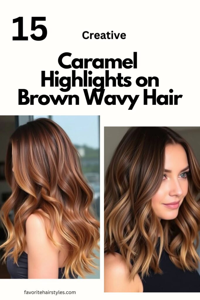 Caramel Highlights on Brown Wavy Hair