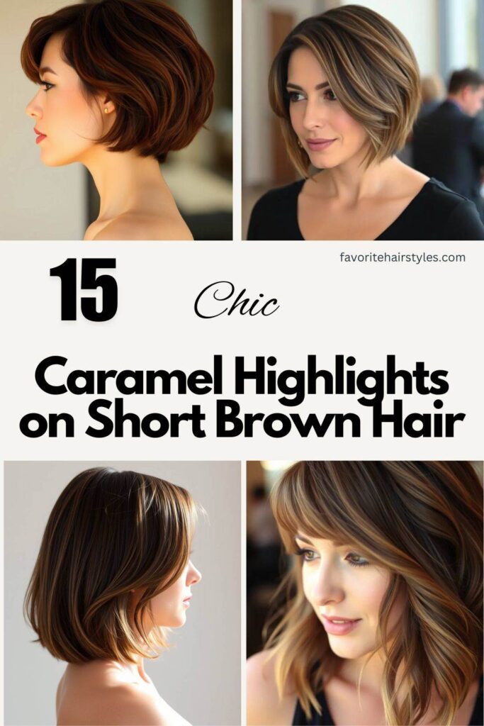 Caramel Highlights on Short Brown Hair