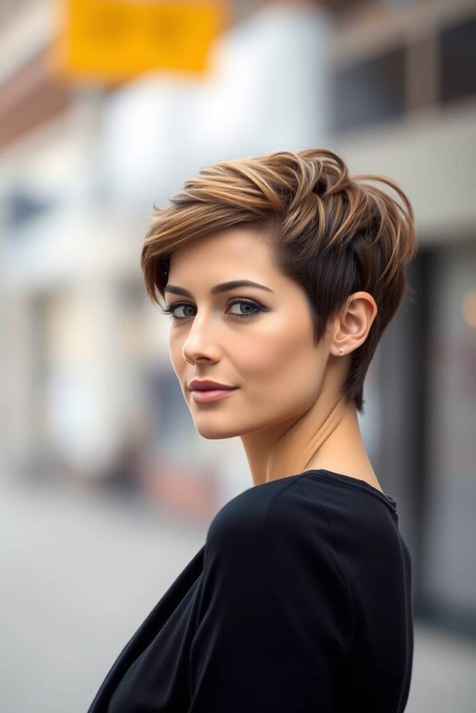Chunky Caramel Highlights on a Pixie Cut