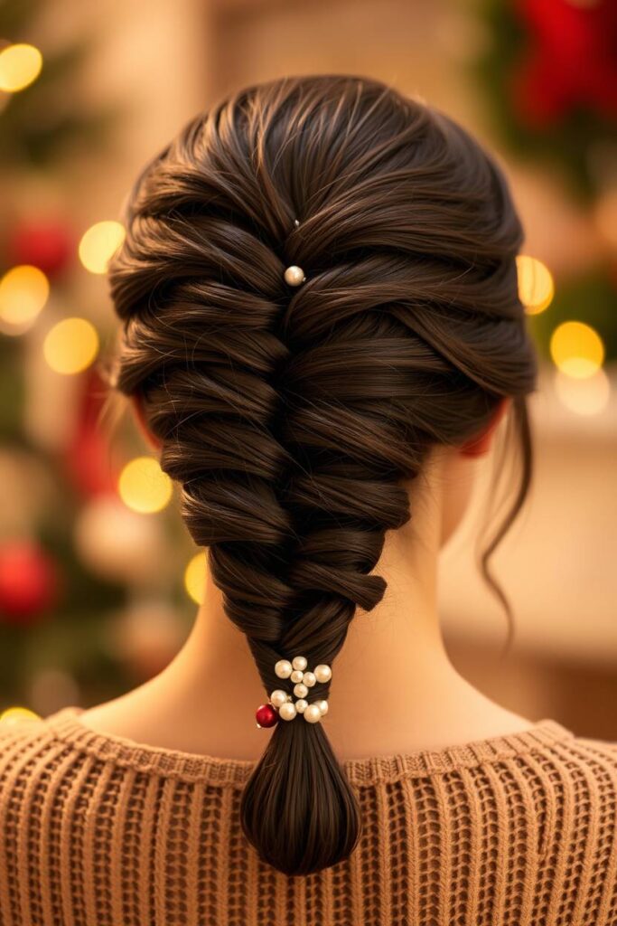 Classic French Braid with Holiday Beads