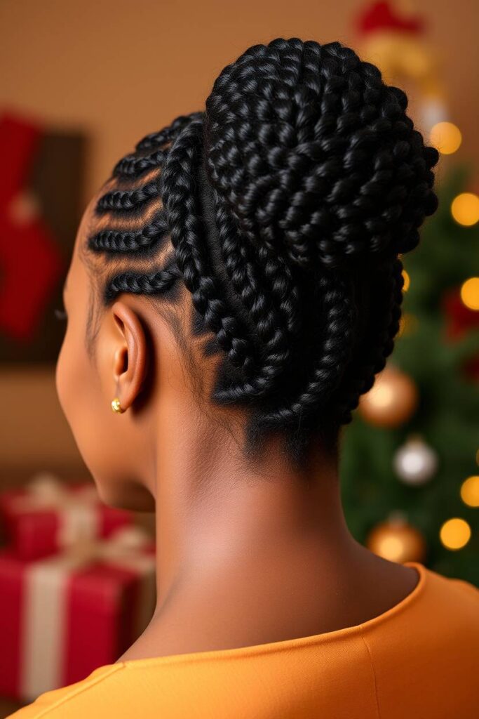 Cornrow Updo with Red Thread