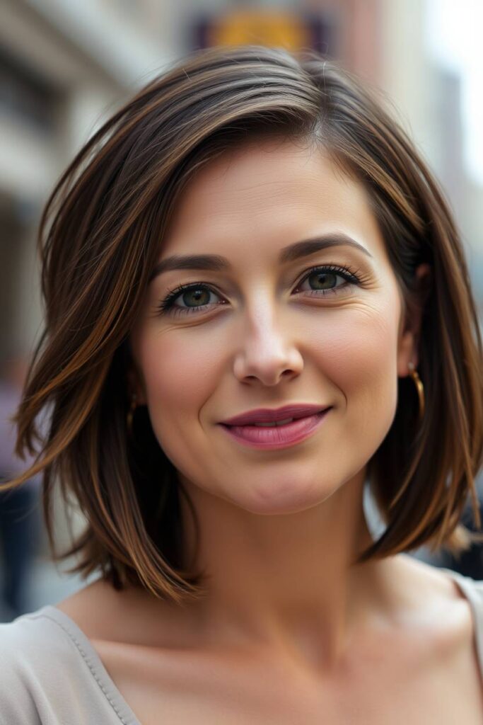 Caramel Highlights with Side-Swept Bangs