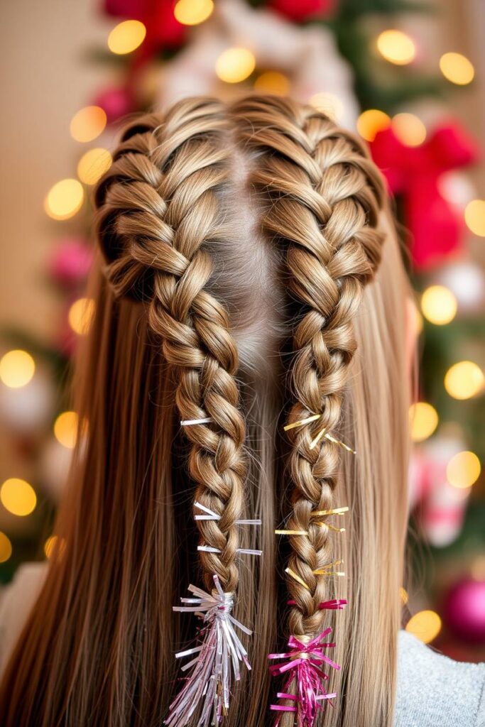 Double Dutch Braids with Tinsel Strands