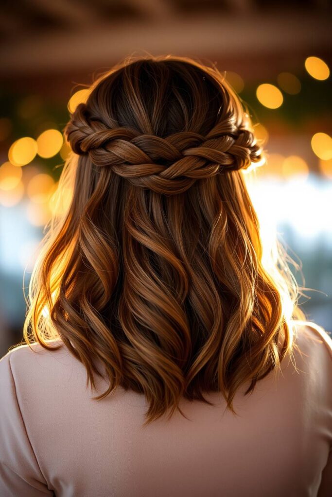 Half-Up Braided Crown with Glitter Dust