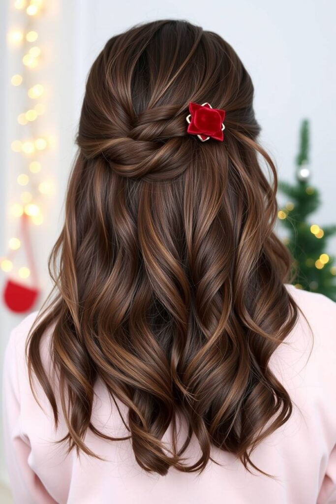 Half-Up Half-Down with Holiday Barrette