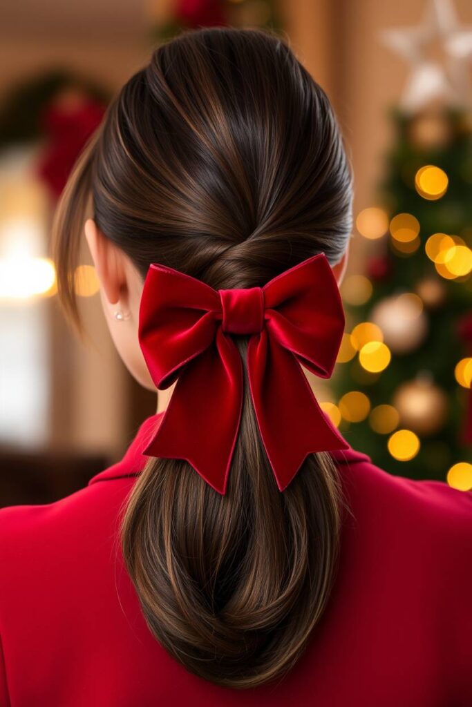 High Ponytail with Velvet Bow