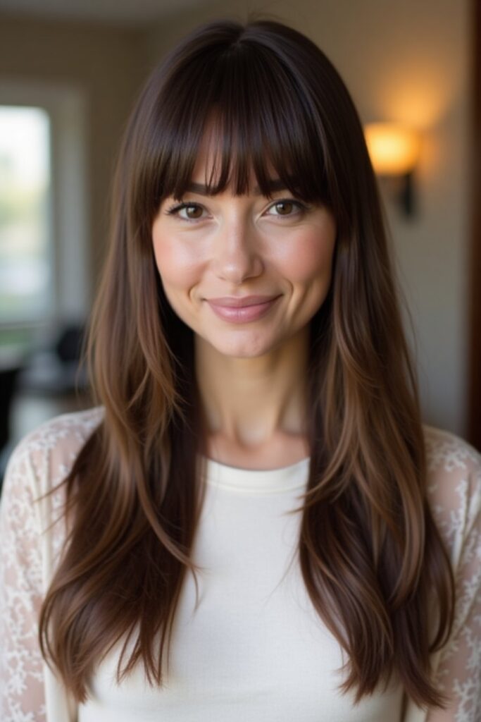 Long Straight Hair with Curtain Bangs