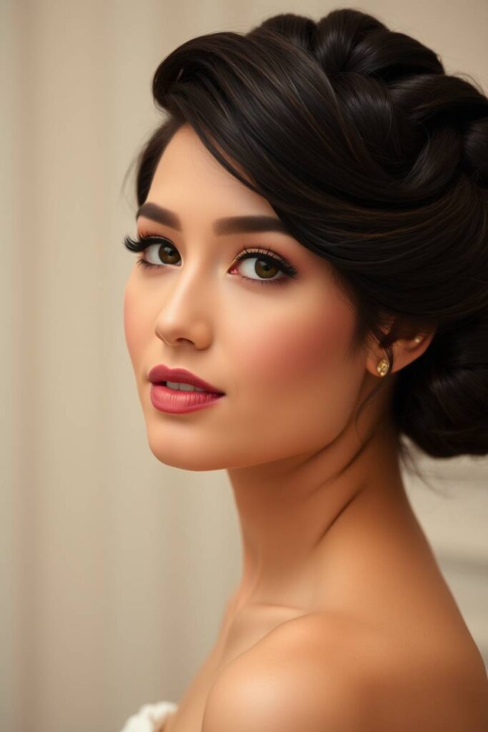 Loose Curly Updo with Face-Framing Strands