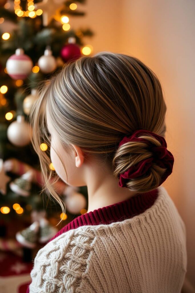 Low Buns with Festive Scrunchies