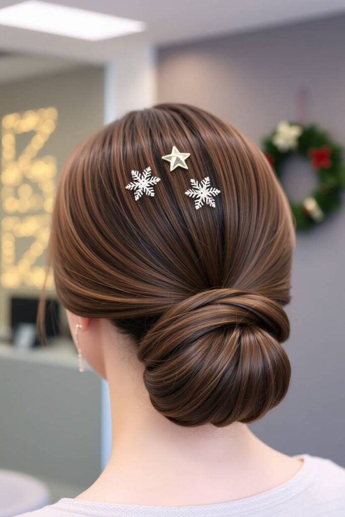 Low Chignon with Festive Pins