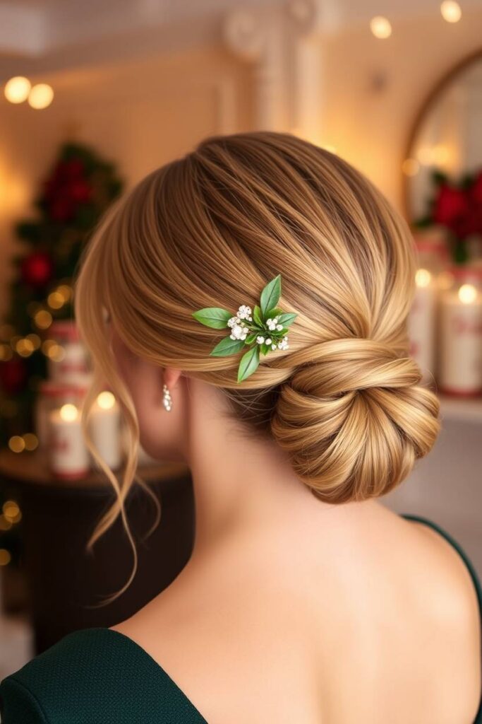 Low Chignon with Swept Bangs