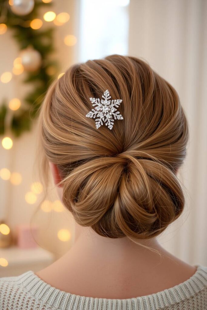Low Twisted Bun with Sparkly Clip