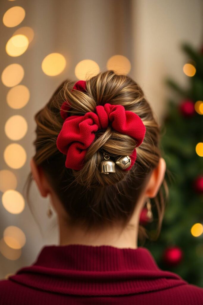 Messy Bun with Christmas Scrunchie