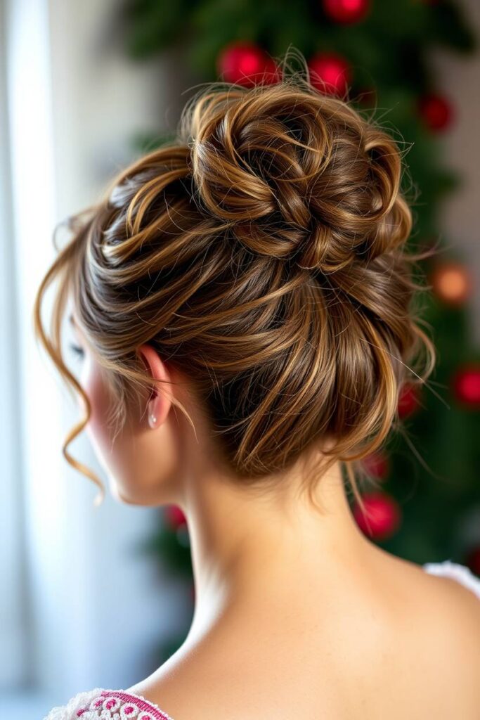 Messy Curly Bun with Glitter Spray