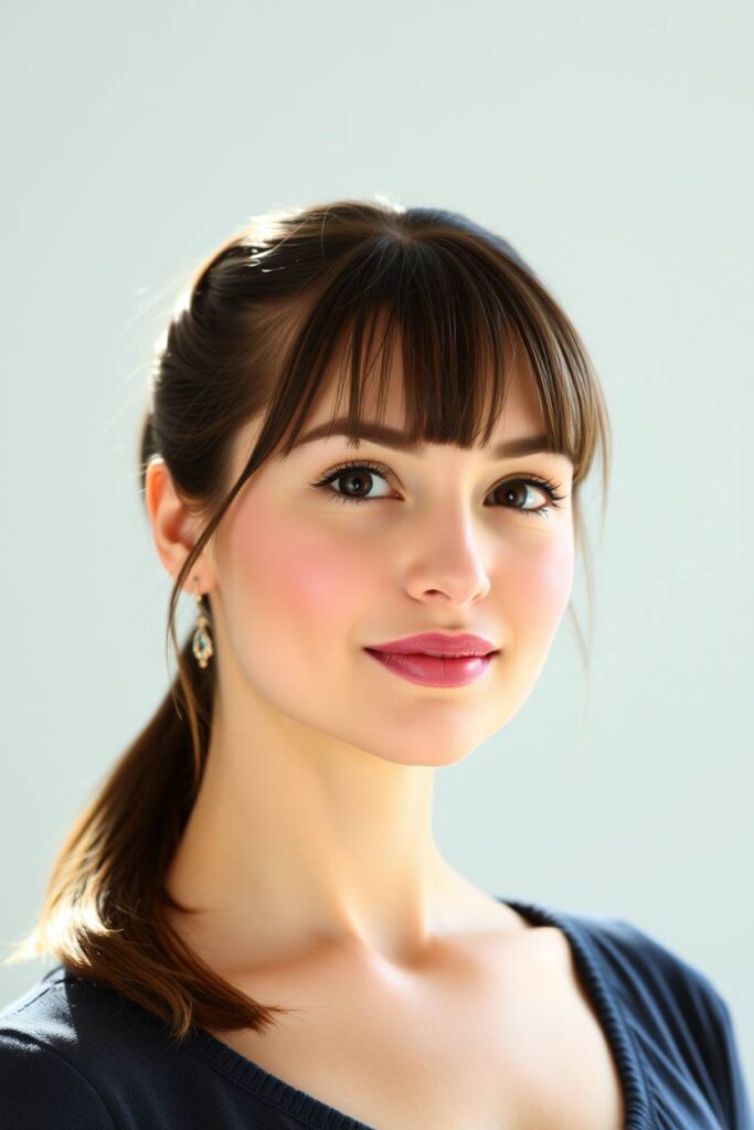 Mid-Height Ponytail with Curtain Bangs