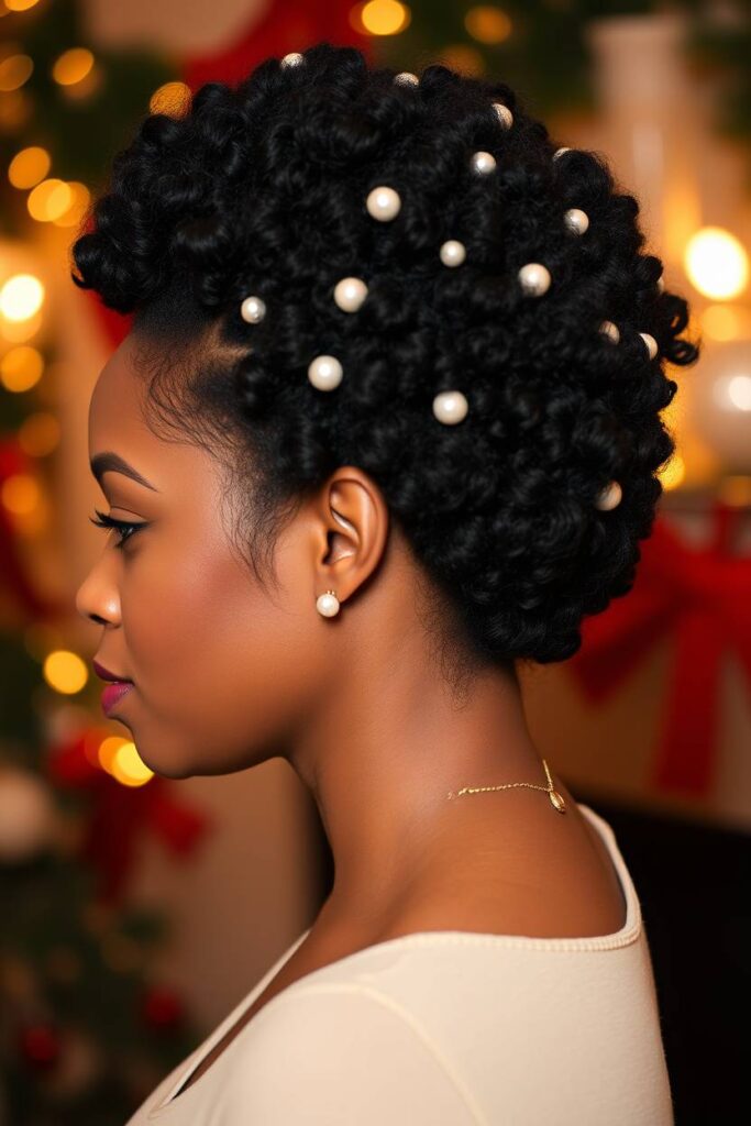 Natural Curls with Pearl Pins