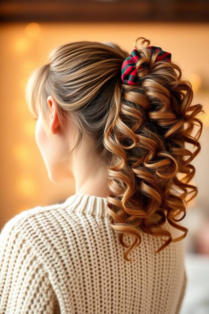 Pineapple Updo with Holiday Scrunchie