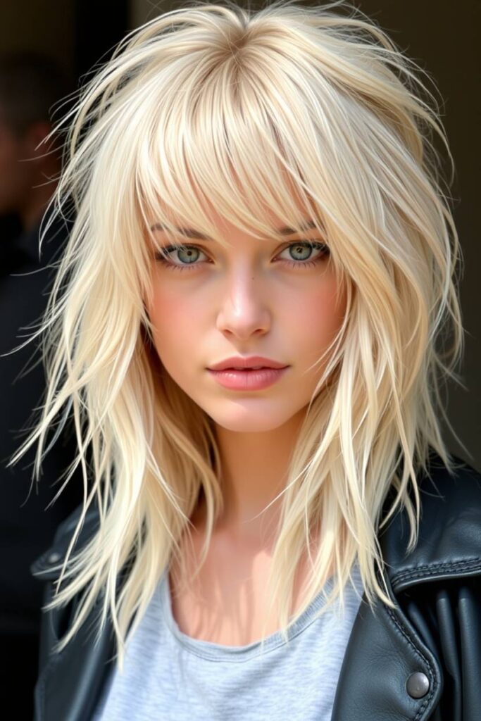 Shaggy Butter Blonde with Choppy Bangs