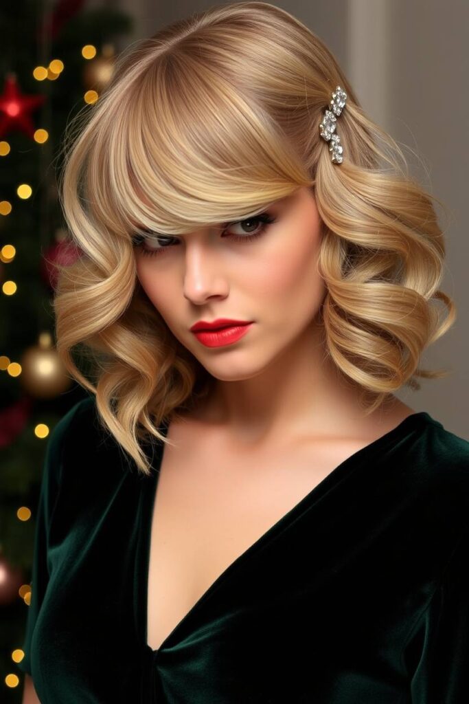 Side-Swept Curls with Barrettes