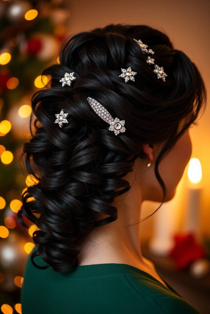 Side-Swept Curls with Sparkle Clips