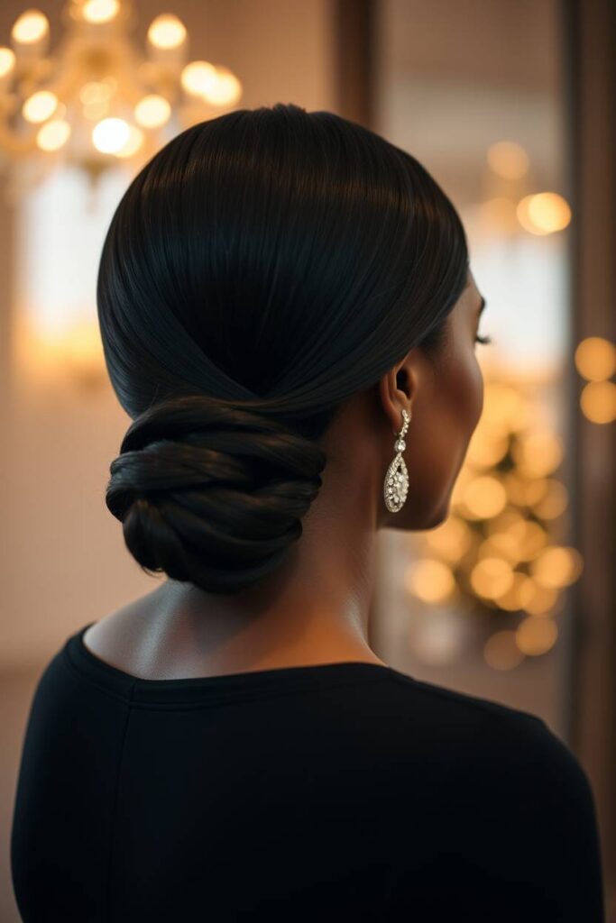 Sleek Low Bun with Side Part