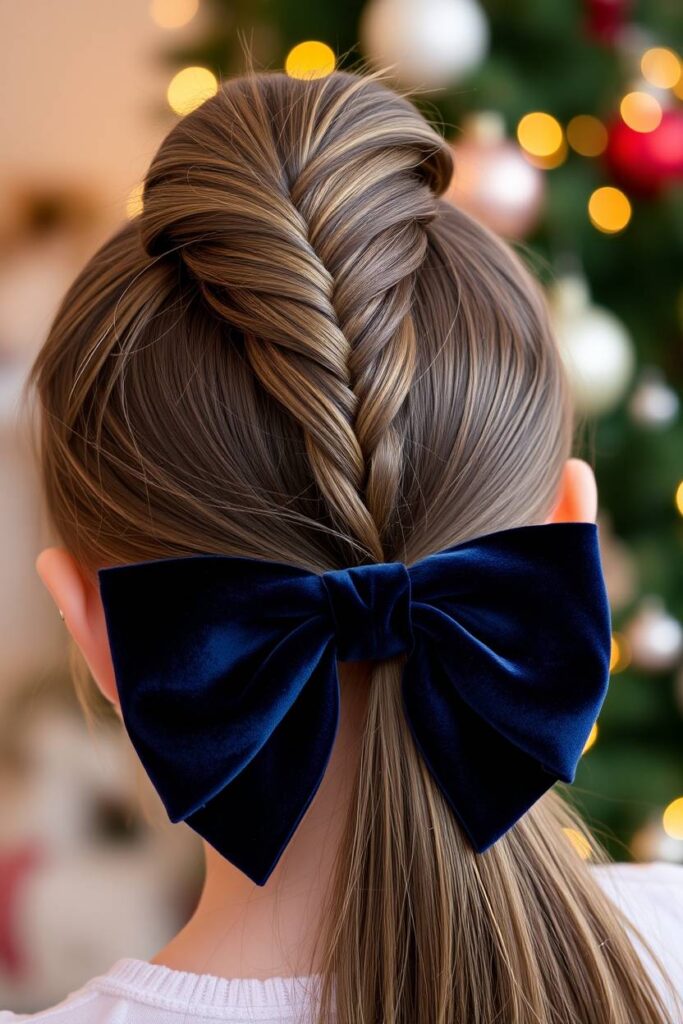 Sleek Ponytails with Velvet Bows