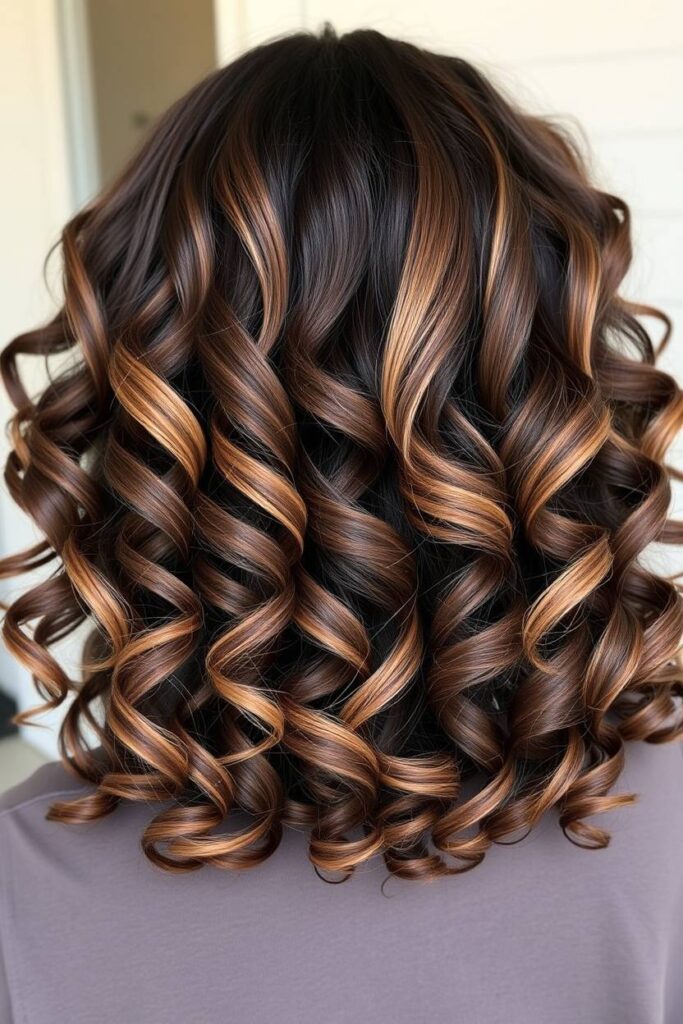 Soft Caramel on Dark Brown Curls